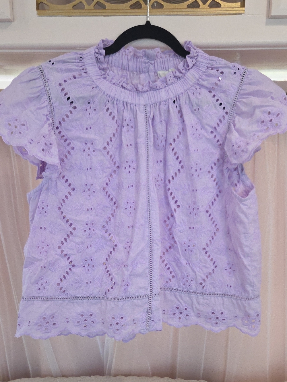 Jennifer & Grace Lilac Eyelet Ruffle-Neck Blouse